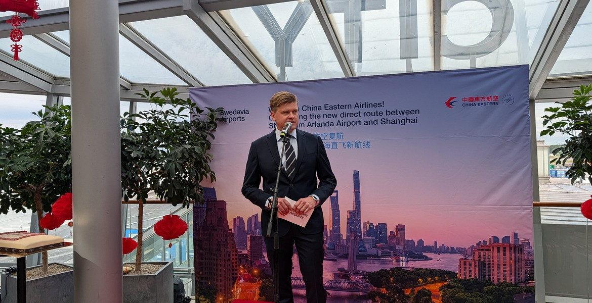 Swedavias vd Mats Johannesson talade vid invigningen på Arlanda.