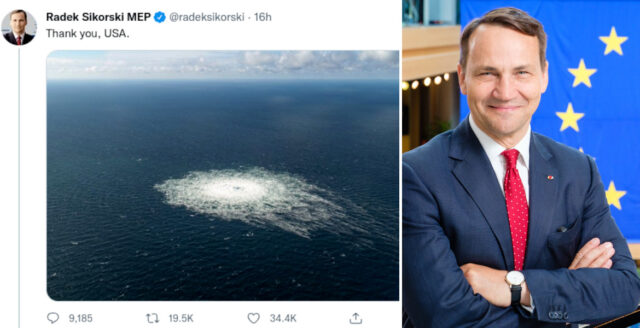 Polens förre utrikesminister tackar USA för sprängningar av Nord Stream