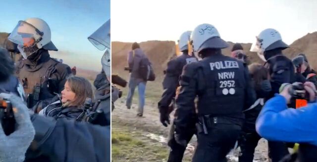 Här bärs Greta Thunberg bort av tysk polis