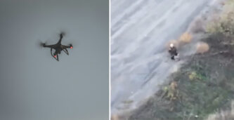 Här ber hon till gud på sina bara knän – sedan sprängs hon i luften