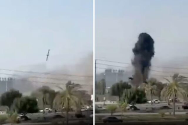 Stillbild från video som visar en Tomahawk-kryssningsrobot sekunder innan nedslag i Minab