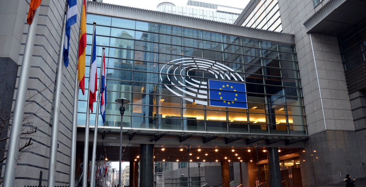 EU-parlamentets byggnad Espace Léopold i Bryssel, Belgien.