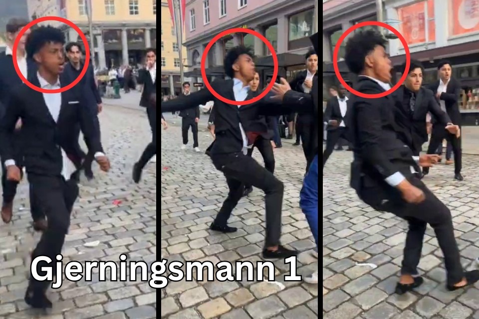 Stillbild från misshandeln i Bergen på Norges nationaldag