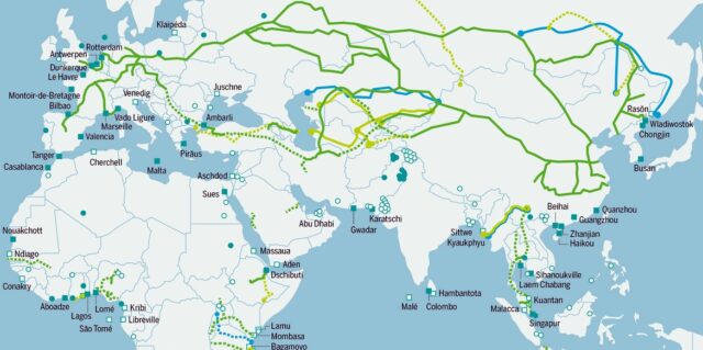 Karta över kinesiska Belt and Road-projekt 2018.