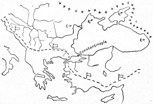 Karta från Halford Mackinders Democratic Ideals and Reality, 1919.
