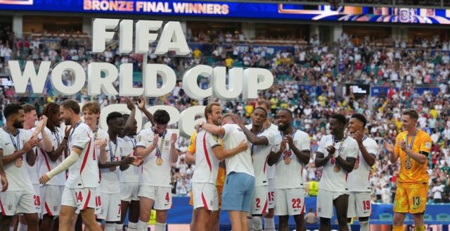 Englands spelare firar VM-brons i fotbolls-VM 2026