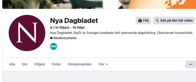 Nya Dagbladets Facebook-sida utan Reels-flik