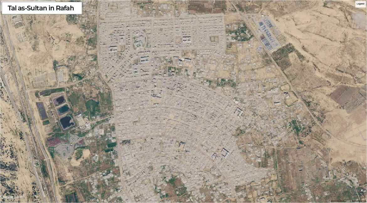 Satellitbild över Tal as-Sultan i Rafah 2026