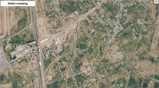 Satellitbild över Rafahs gränsövergång 2026