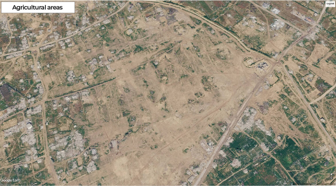 Satellitbild över jordbruksmark i södra Gaza 2026