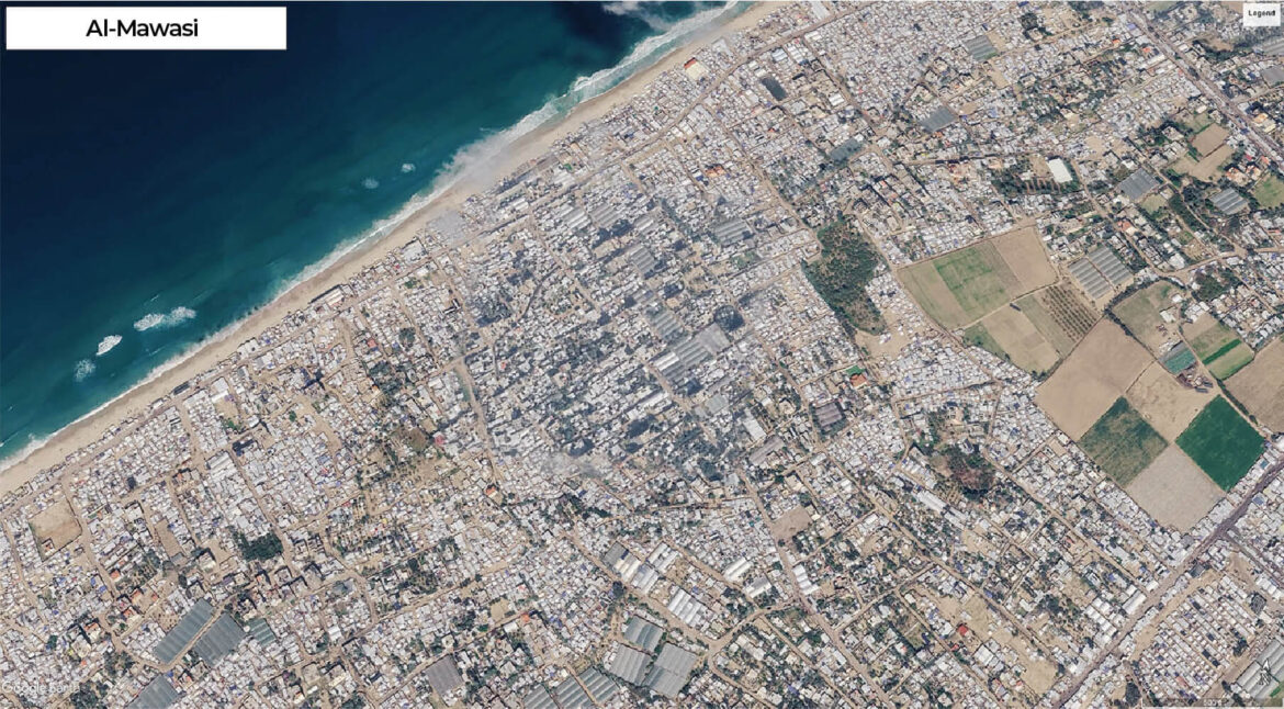 Satellitbild över kusten vid al-Mawasi 2026
