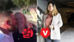 Magdalena Andersson pussas på kinden i en selfie; Nooshi Dadgostar till höger. S-ros och V-logotyp över mittlinjen.