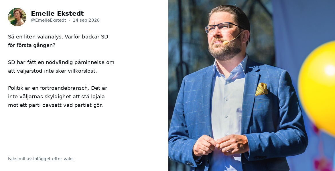 Emelie Ekstedt och Sverigedemokraternas Jimmie Åkesson efter valet.
