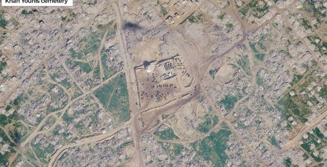 Satellitbild över Sheikh Mohammed-begravningsplatsen i Khan Younis 2026