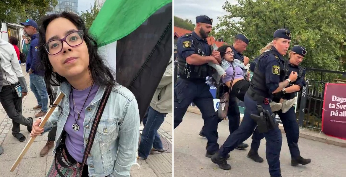 Yakira Pulido Moreno vid ett valmöte och när poliser för bort henne.